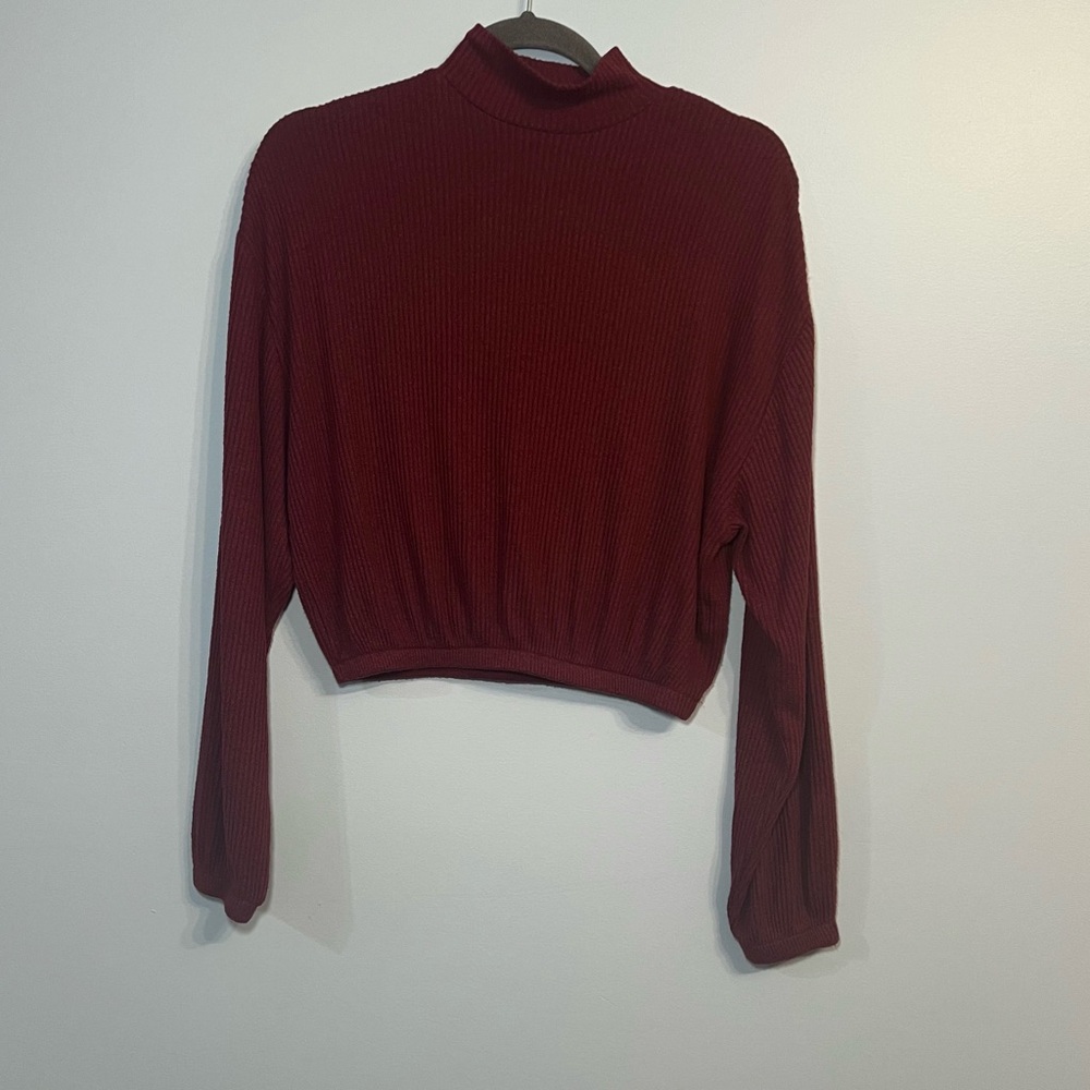 Garage Burgundy Mock Neck Cropped Long Sleeve